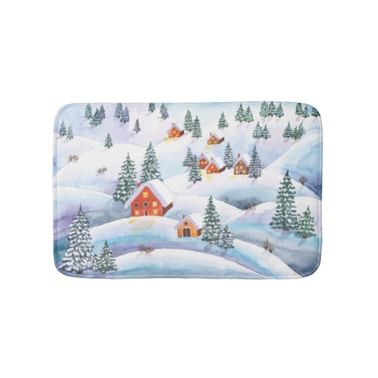 Tapis De Bain Collines, maisons : aquarelle paysage (Devant)