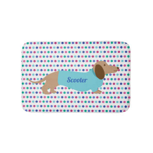 Tapis de bain coloré de teckel de point de polka