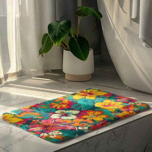 Tapis De Bain Colorful Tropical Flowers Pattern
