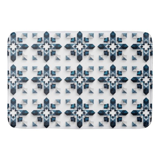 Tapis De Bain Conception Abstraite Géométrique en Bleu et Blanc (Devant)