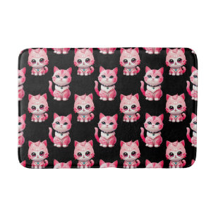 Tapis De Bain Conception de chats Kitty roses sur fond noir