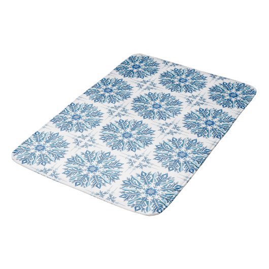 Tapis De Bain Conception de flocon de neige bleu complexe (Angle)