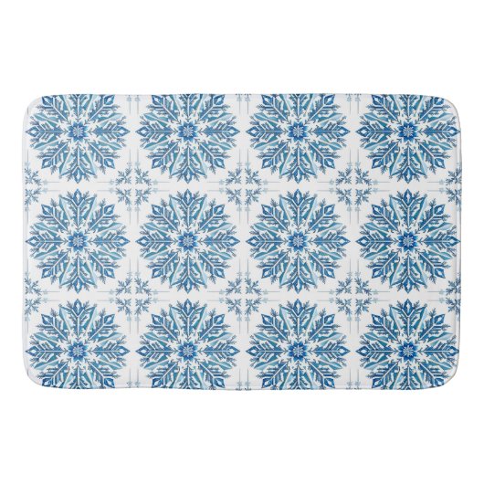Tapis De Bain Conception de flocon de neige bleu complexe  (Devant)