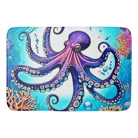 Tapis De Bain Conception de la lueur d'octopus corail (Devant)