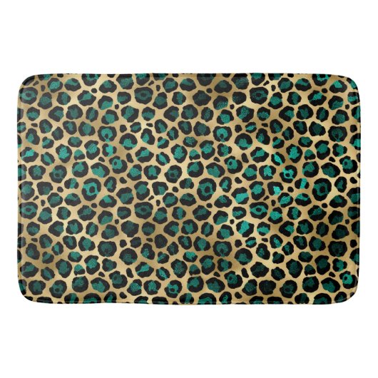 Tapis De Bain Conception de la série Léopard sarcelle et or 14 (Devant)
