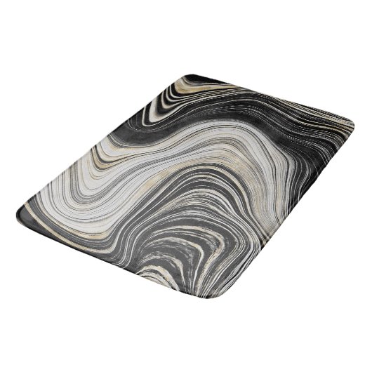 Tapis De Bain Conception de l'Agate Noir et Or (Angle)