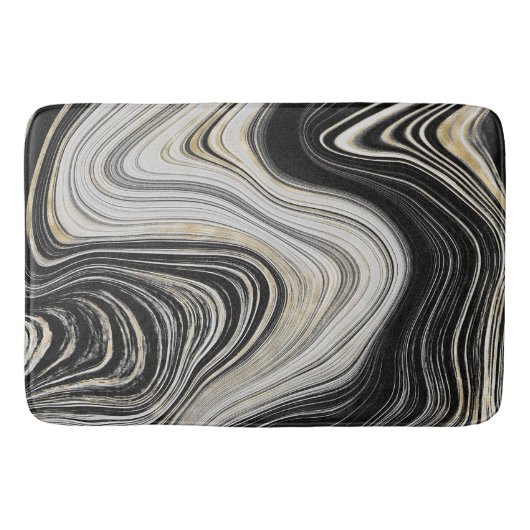 Tapis De Bain Conception de l'Agate Noir et Or (Devant)