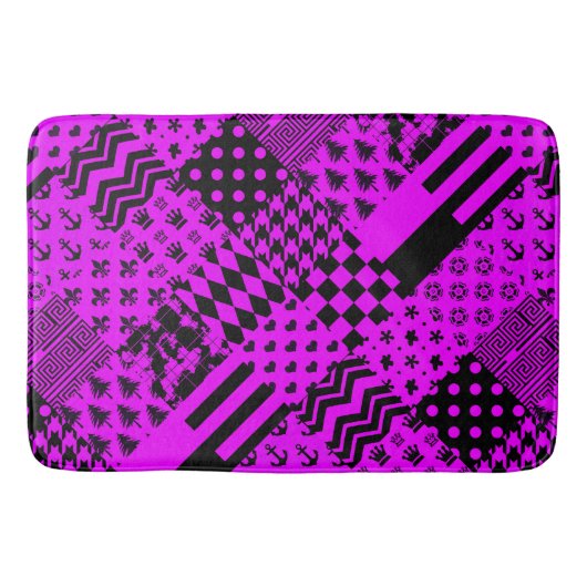 Tapis De Bain Conception de Patchwork Motifs mélangés violet noi (Devant)