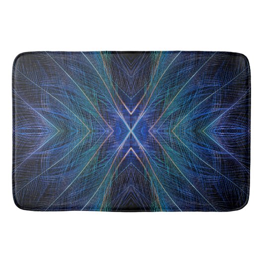 Tapis De Bain Conception de plume fractale bleue (Devant)