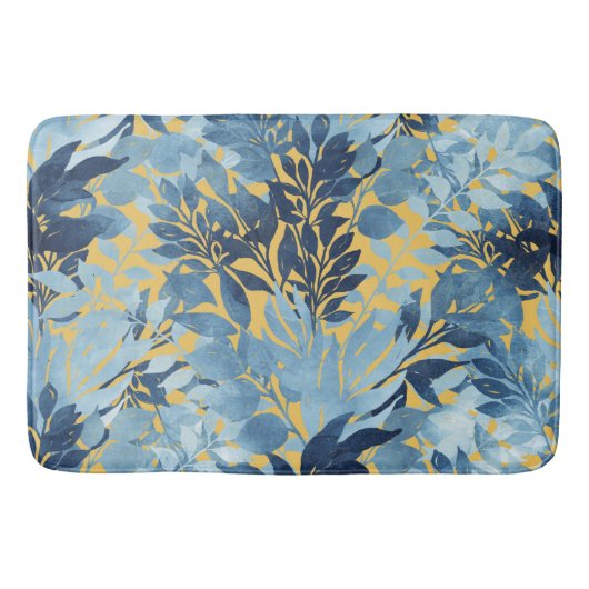 Tapis De Bain Conception du feuillage jaune bleu métallique trop (Devant)