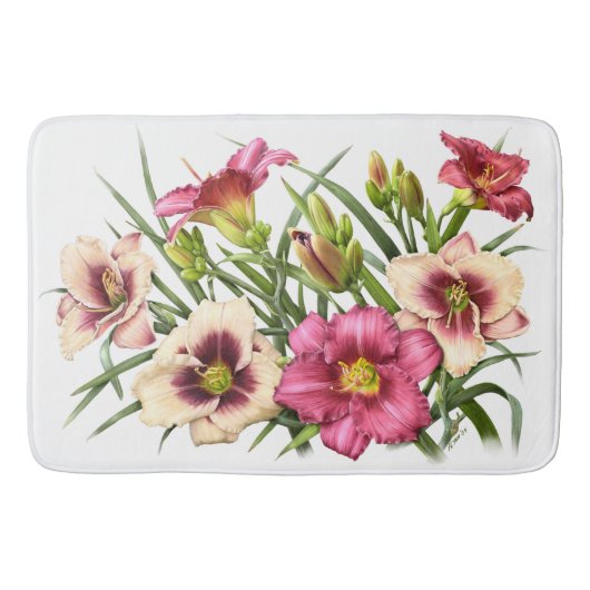 Tapis De Bain Conception florale de jardin d'hémérocalle rouge (Devant)