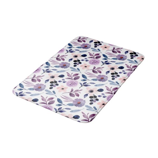 Tapis De Bain Conception florale délicate avec feuilles de lavan (Angle)