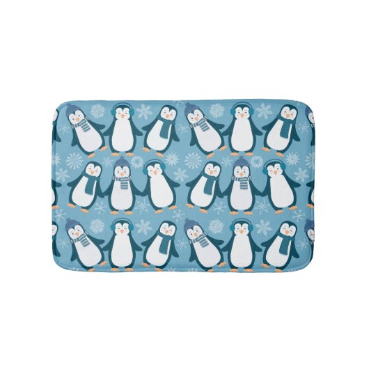 Tapis De Bain Conception mignonne de pingouins d'hiver (Devant)