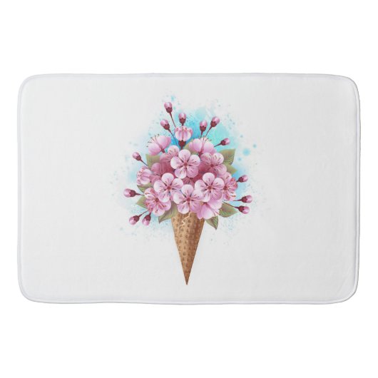 Tapis De Bain Cône rose Sakura crème glacée gaufre (Devant)