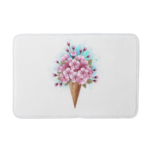 Tapis De Bain Cône rose Sakura crème glacée gaufre (Devant)