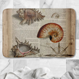 Tapis De Bain conque côtier vintage coquillage imprimé botanique