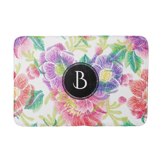Tapis De Bain Cool Fleurs colorées Motif Monogramme (Devant)