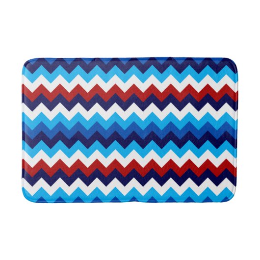 Tapis De Bain Cool Rouge Blanc Bleu Chevron Imprimer Mat Bain Mo (Devant)