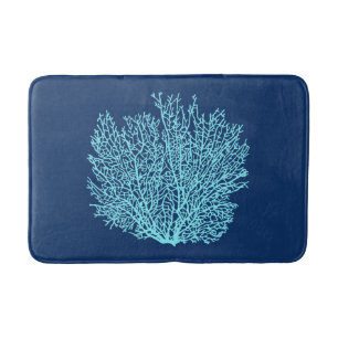 Tapis De Bain Copie de corail de fan, Aqua sur le bleu de cobalt