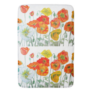 Tapis De Bain Coquelicot Fleur de pavot orange rouge aquarelle P
