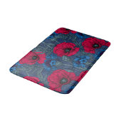 Tapis De Bain Coquelicots rouges et fleurs bleues sur bleu (Angle)