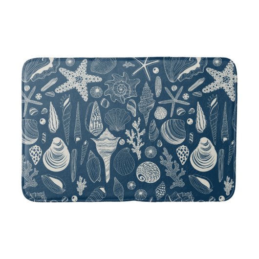 Tapis De Bain Coques de mer sur bleu foncé (Devant)