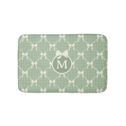 Tapis De Bain Coquette Bows Gingham Monogram Cream Sage Green (Devant)
