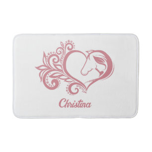 Tapis De Bain Coquette Coeur rose Cheval Fille Feminine Élégante