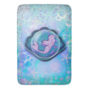 Tapis De Bain Coquillage adapté à une Sirène Filles Pailletées M