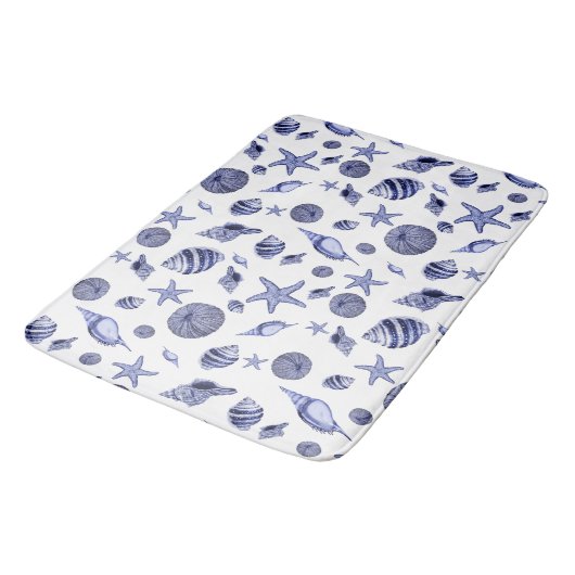 Tapis De Bain Coquillages bleus et blancs (Angle)
