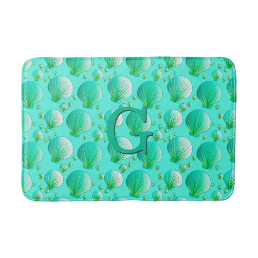 Tapis De Bain Coquillages verts de mer sur aqua (Devant)