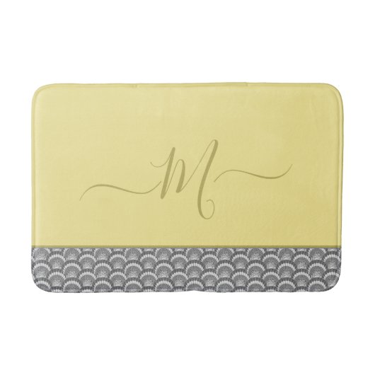 Tapis De Bain Coquille de coquillage moderne marine jaune gris (Devant)