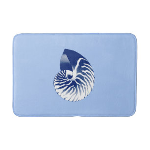 Tapis De Bain Coquille de Nautilus - marine, blanc et bleu-clair