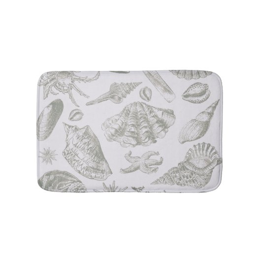 Tapis De Bain Coquilles de mer gris sauge doux croquis Antique N (Devant)