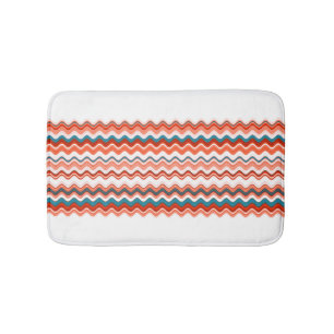 Tapis De Bain Corail Saumon Orange Bleu Motif Zigzag Ondulé