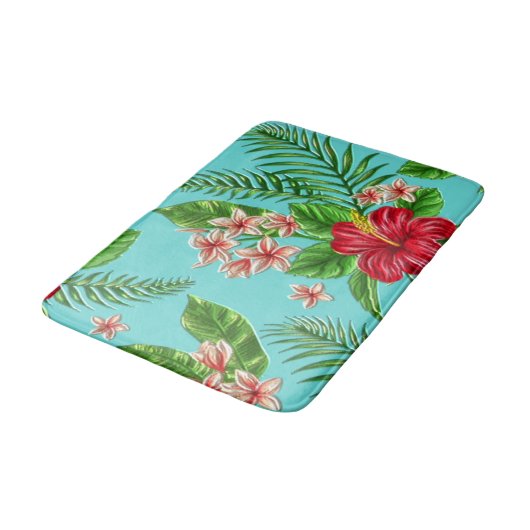 Tapis De Bain Corail Tropical Hibiscus Fleur Sur Turquoise (Angle)