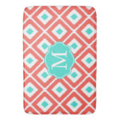 Tapis De Bain Corail, Turquoise, Blanc Ikat Diamond Motif (devant Vertical)