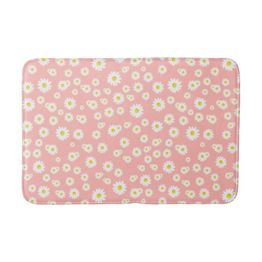 Tapis De Bain Coral rose Boho Motif de marguerites de printemps (Devant)