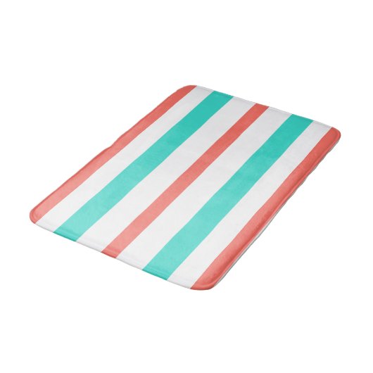 Tapis De Bain Coral Turquoise White Summer Stripes (Angle)