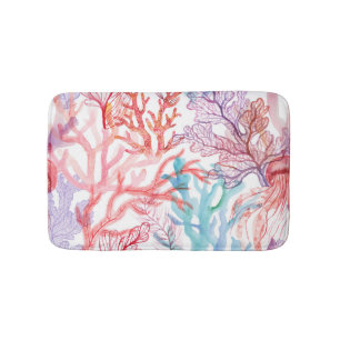 Tapis De Bain Coraux aquarelles : motif du monde sous-marin.