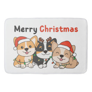 Tapis De Bain Corgi Christmas Animaux mignons Chiens Joyeux Noël
