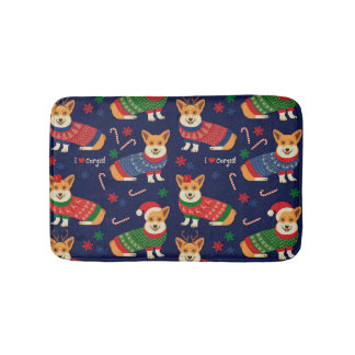 Tapis De Bain Corgis de Noël : Illustration Vintage festive.