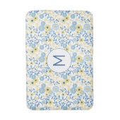 Tapis De Bain Corne Bleu Jaune Motif Floral Monogramme (Devant (Vertical))