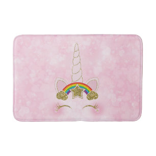 Tapis De Bain Corne de licorne étoile arc-en-ciel or cœurs roses