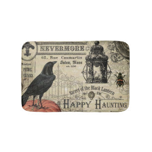 Tapis De Bain corneille d'Halloween vintage et citrouille