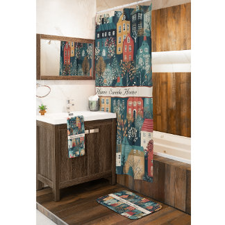 Tapis De Bain Cosy Hygge Village Nordic Folk Art, personnalisé