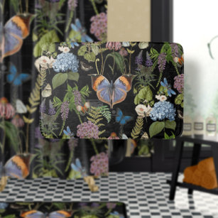 Tapis De Bain Cottage Floral Black Botanical Butterfly Vintage