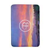 Tapis De Bain Coucher de soleil bleu rose personnalisé monogramm (Devant (Vertical))