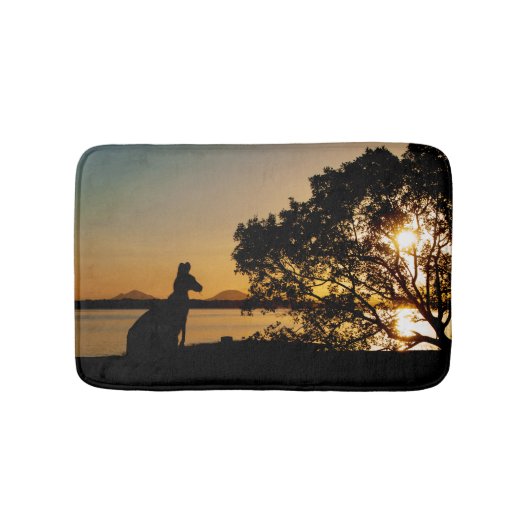Tapis De Bain Coucher de soleil noir et or Kangaroo Tree Silhoue (Devant)