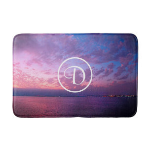 Tapis De Bain Coucher de soleil rose violet océan photo monogram
